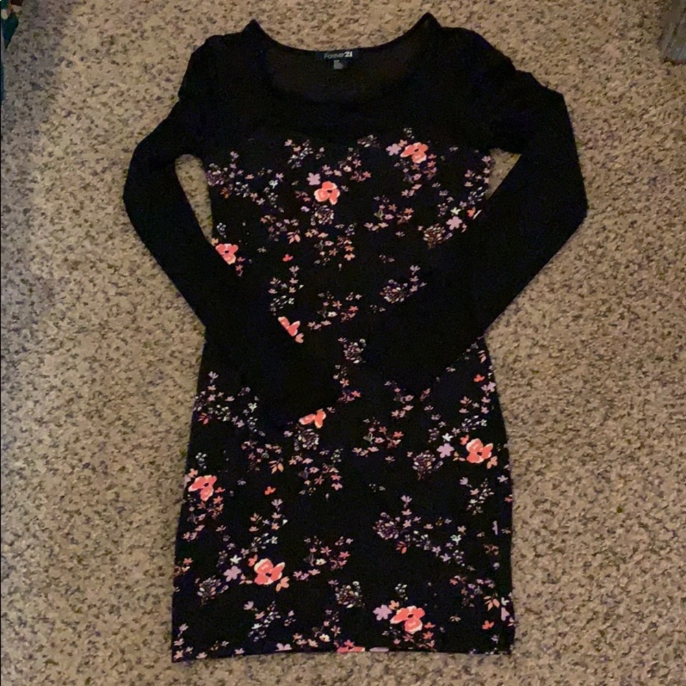 Floral and Mesh Body Con Fitting Dress